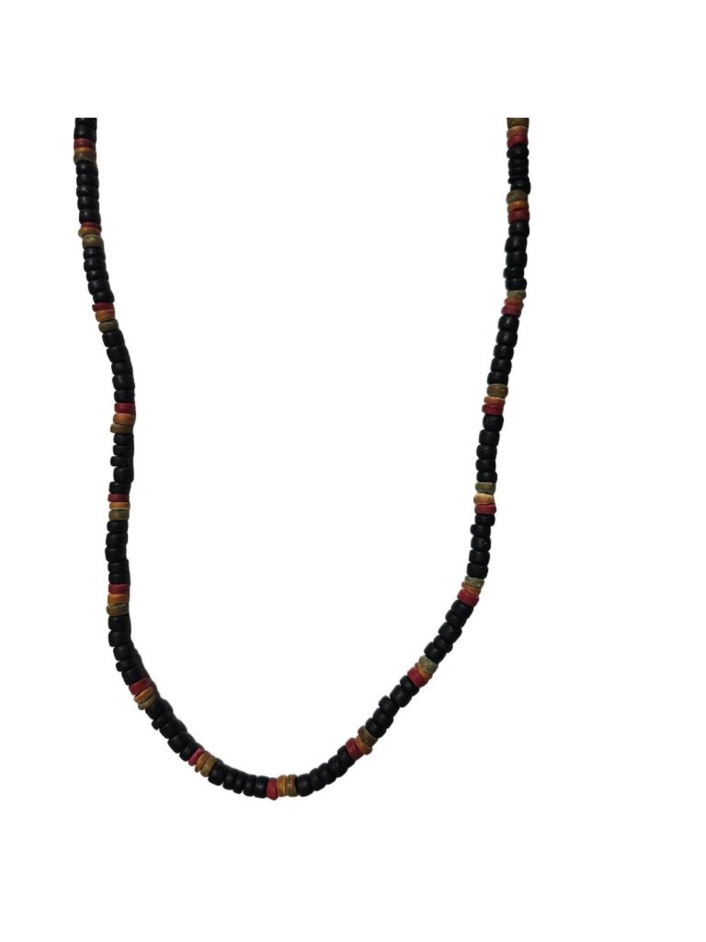 Handcrafted Beaded Necklace Black Beads Red Yellow Accents Fashion Jewelry